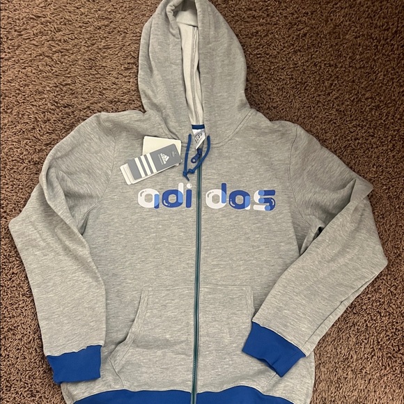 adidas Tops - Adidas Gray Hoodie with Blue Details